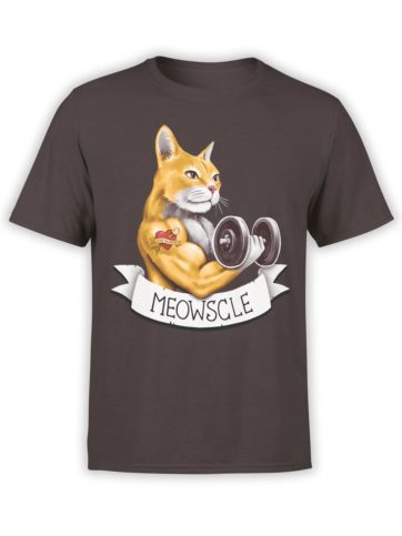 0447 Cat Shirts Meowscle Front Chocolate
