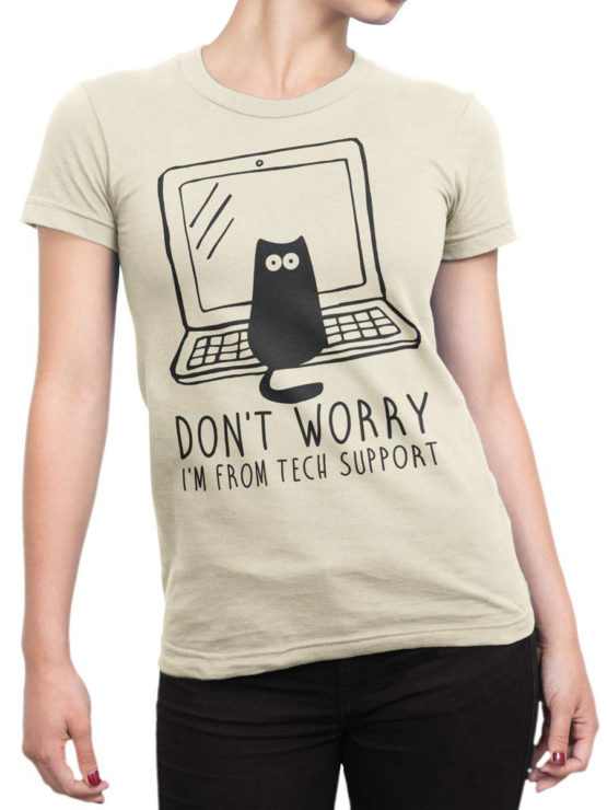 0687 Cat Shirts Tech Support Front Woman
